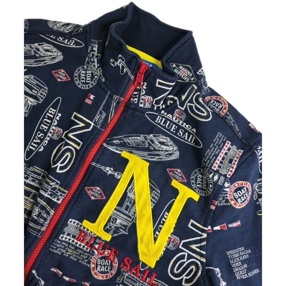 Nautica Blue Sail Color Block‎ Full Print Full Zip SWEATSHIRT Size MED Sailing